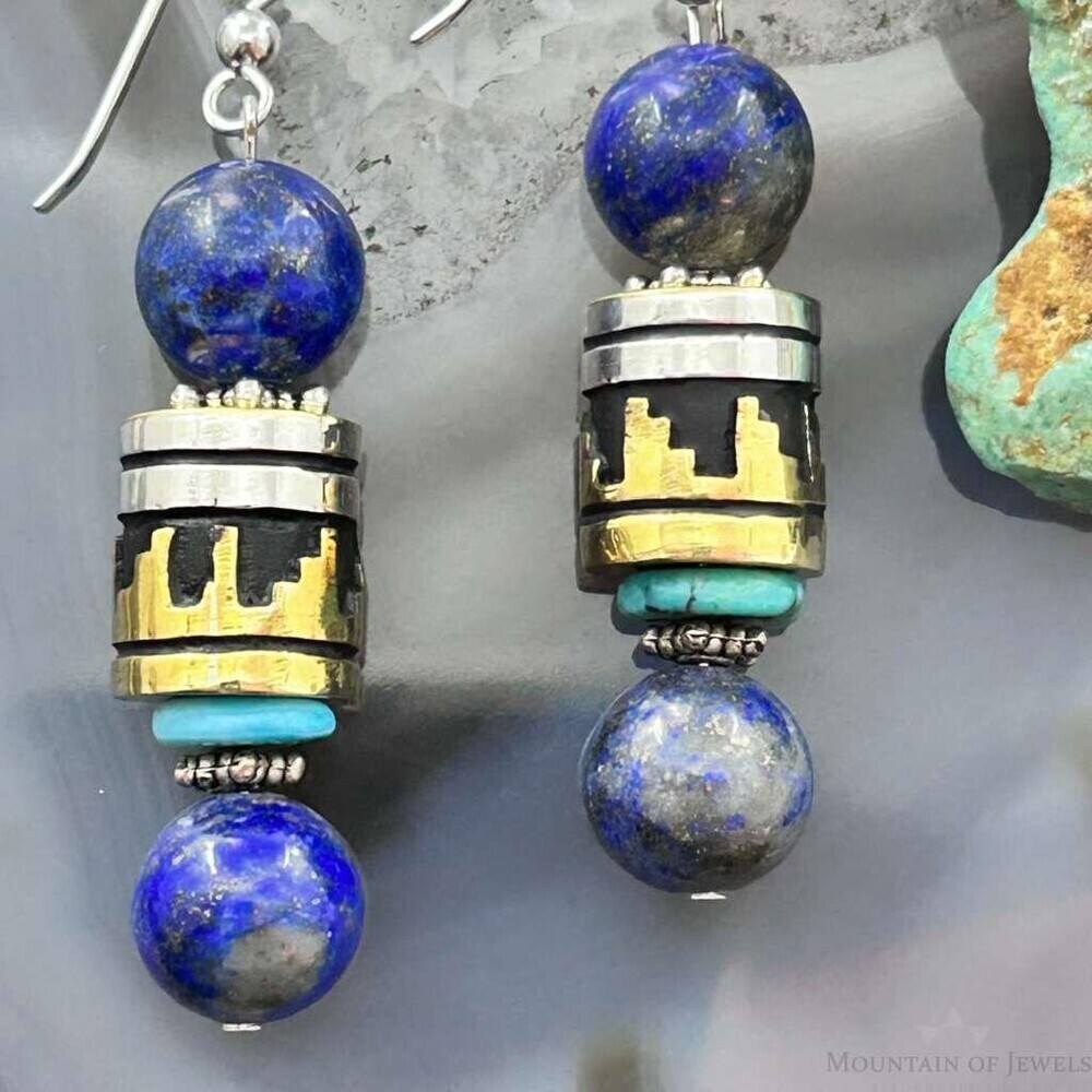 Tommy & Rosita Singer Sterling Lapis,Turquoise Beads Dangle Earrings For Women 1 - Picture 6 of 10